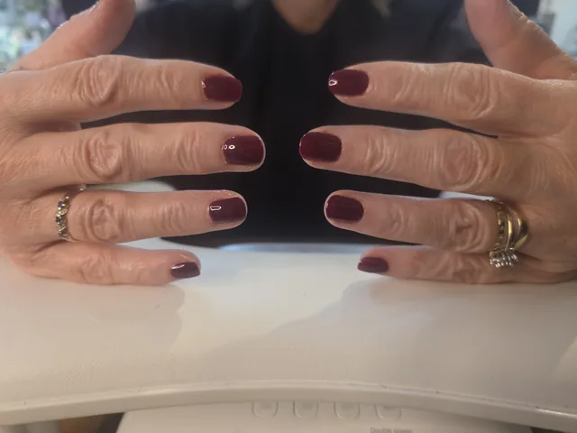 Burgundy manicure with fine gold details