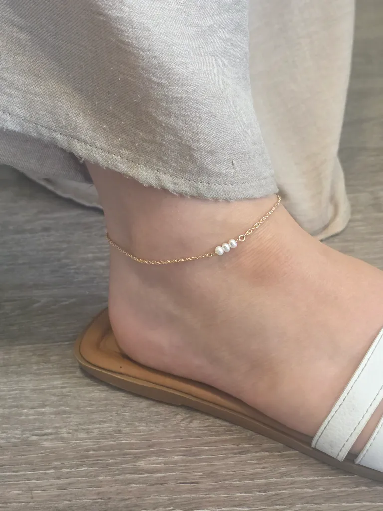 Gold pearl permanent anklet